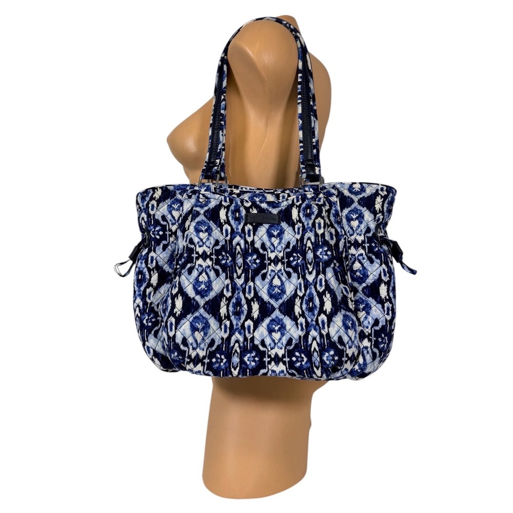 Vera Bradley Island Glenna Indigo Ikat Quilted Satchel Shoulder Bag Blue White